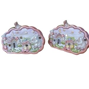 2pc Halloween Tea Light Pink Purple Pumpkin Seasonal Fall Decor Ghost Moon Stars